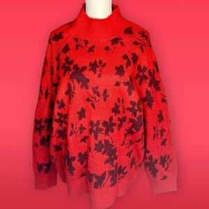 NWT Liz Claiborne Cabaret Red Floral Acrylic Blend Knit Spring Blooms Sweater 1X